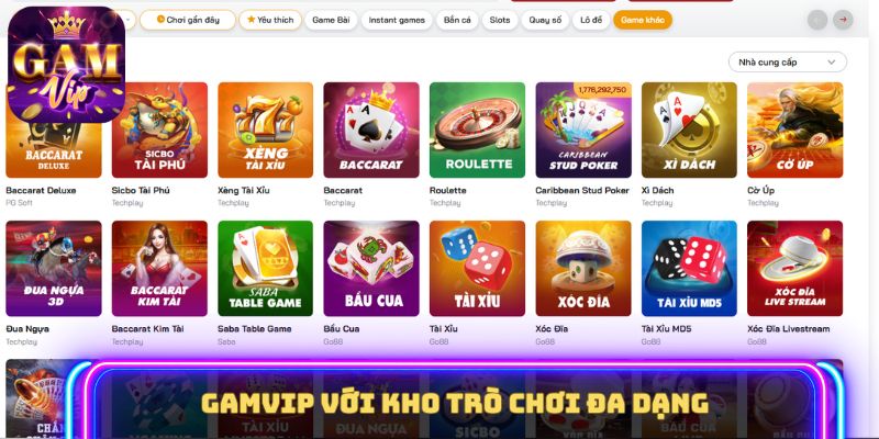 Gamvip với kho trò chơi đa dạng